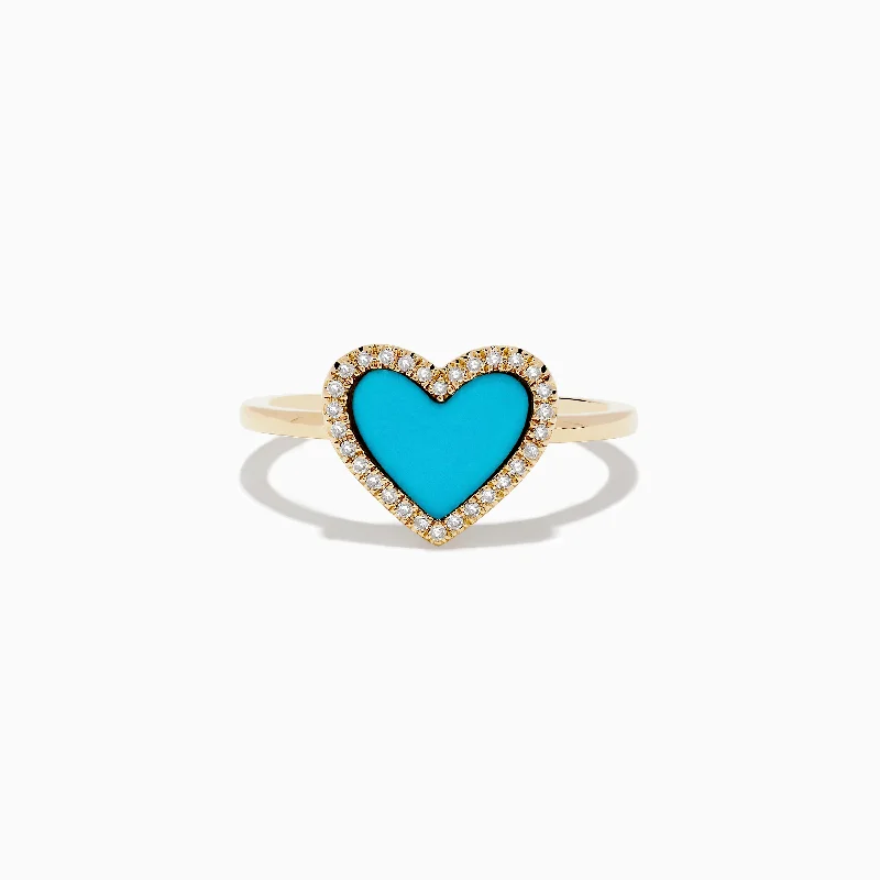 Braided fiber ring-Turquesa 14K Yellow Gold Turquoise and Diamond Heart Ring