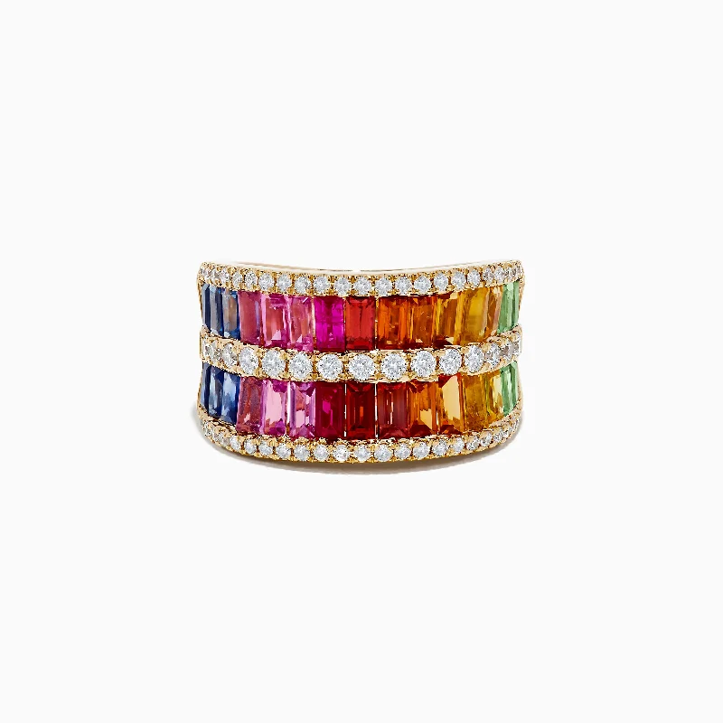 Subtle silver ring-Watercolors 14K Yellow Gold Multi Sapphire and Diamond Ring