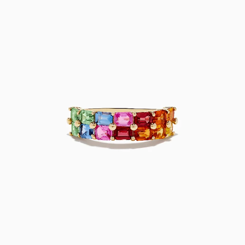 Leaning gem ring-Watercolors 14K Yellow Gold Multi Sapphire Ring