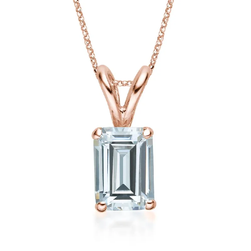 Worn-edge necklace-Emerald Cut solitaire pendant with 1 carat* diamond simulant in 10 carat rose gold