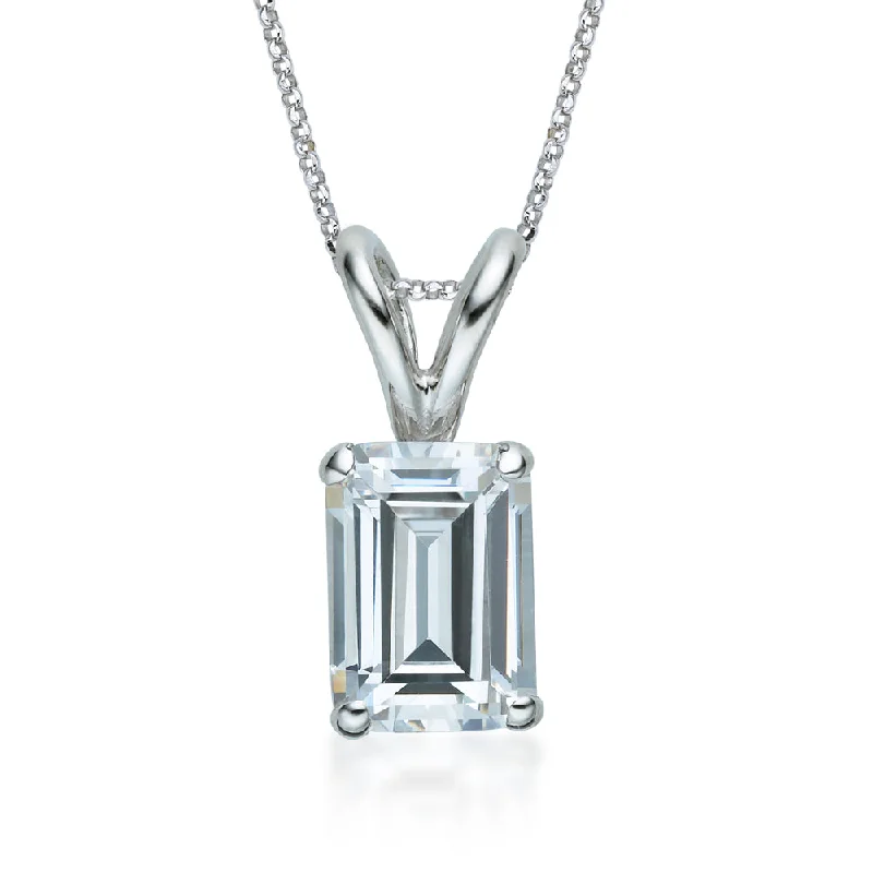 Pine cluster necklace-Emerald Cut solitaire pendant with 1 carat* diamond simulant in 10 carat white gold