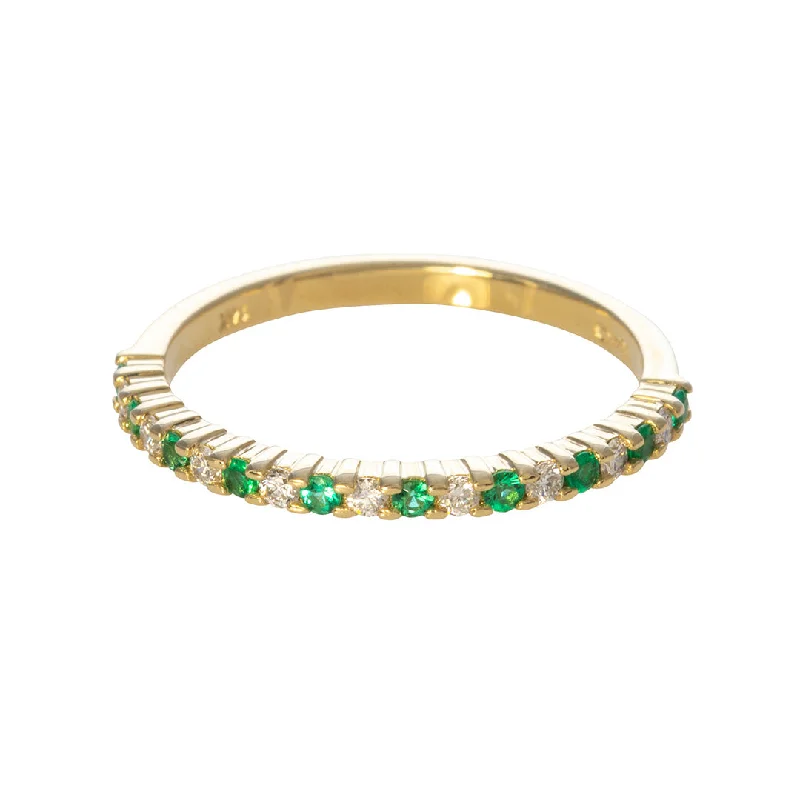 Contoured ring-Emerald & Diamond Halfway 14K Yellow Gold Band