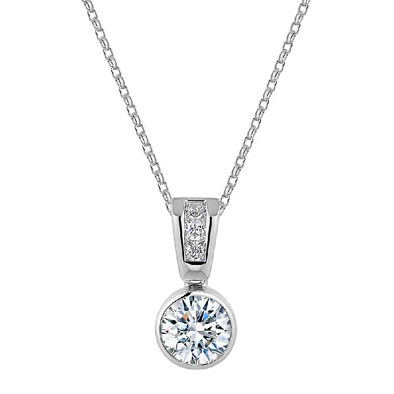 Locked necklace-Fancy pendant with 1.21 carats* of diamond simulants in 10 carat white gold