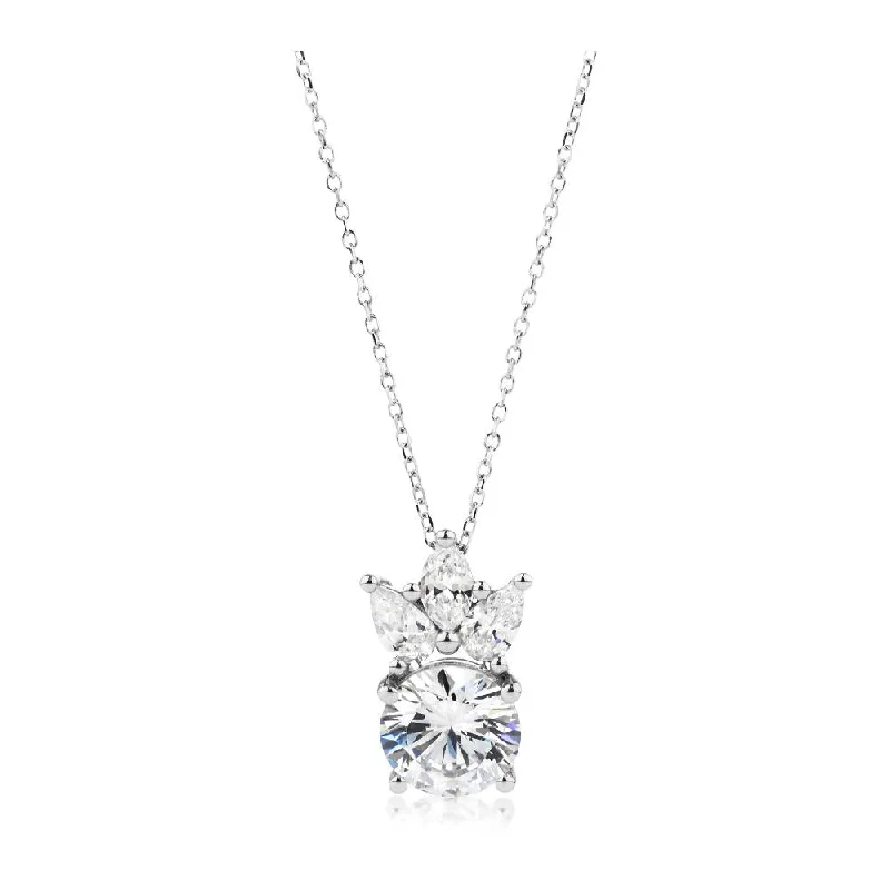 Flower-bud necklace-Fancy pendant with 2.74 carats* of diamond simulants in 10 carat white gold