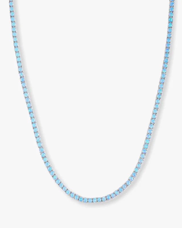 Framed design necklace-Grand Heiress Tennis Necklace 18" - Silver|Blue Opal