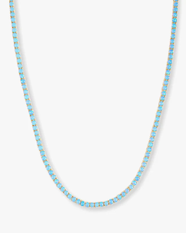 Satin iron necklace-Grand Heiress Tennis Necklace 18" - Gold|Blue Opal