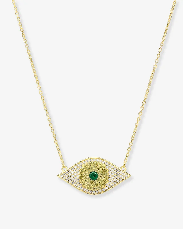 Open-cloud necklace-Green Evil Eye Necklace - Gold|Emerald