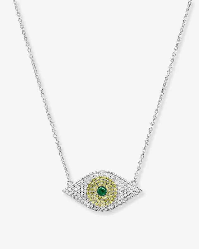 Shimmering iolite necklace-Green Evil Eye Necklace - Silver|Emerald