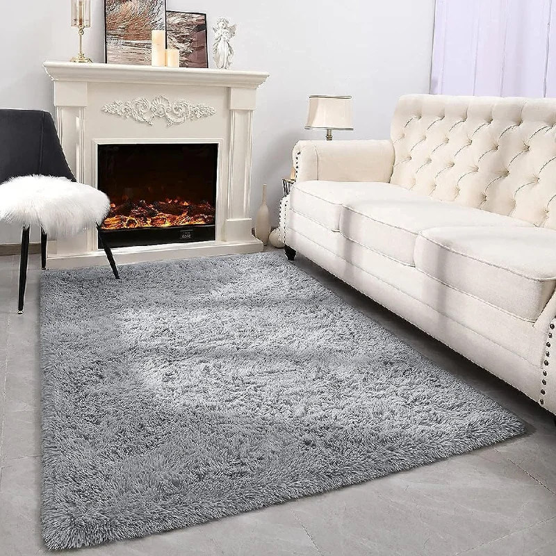 Ethnic grooved ring-Grey Shaggy Rugs for Bedroom,Super Soft Fluffy Fuzzy Area Rug