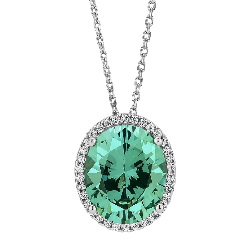 Open coil necklace-Halo necklace with ocean green simulant and 0.27 carats* of diamond simulants in sterling silver