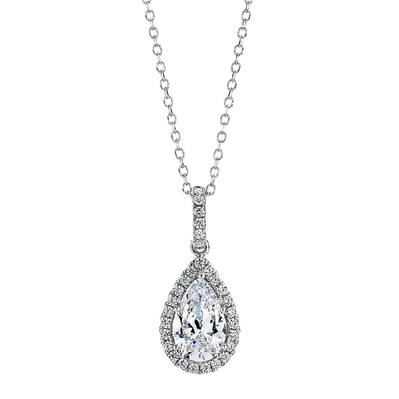 Welded gold necklace-Halo pendant with 0.96 carats* of diamond simulants in 10 carat white gold