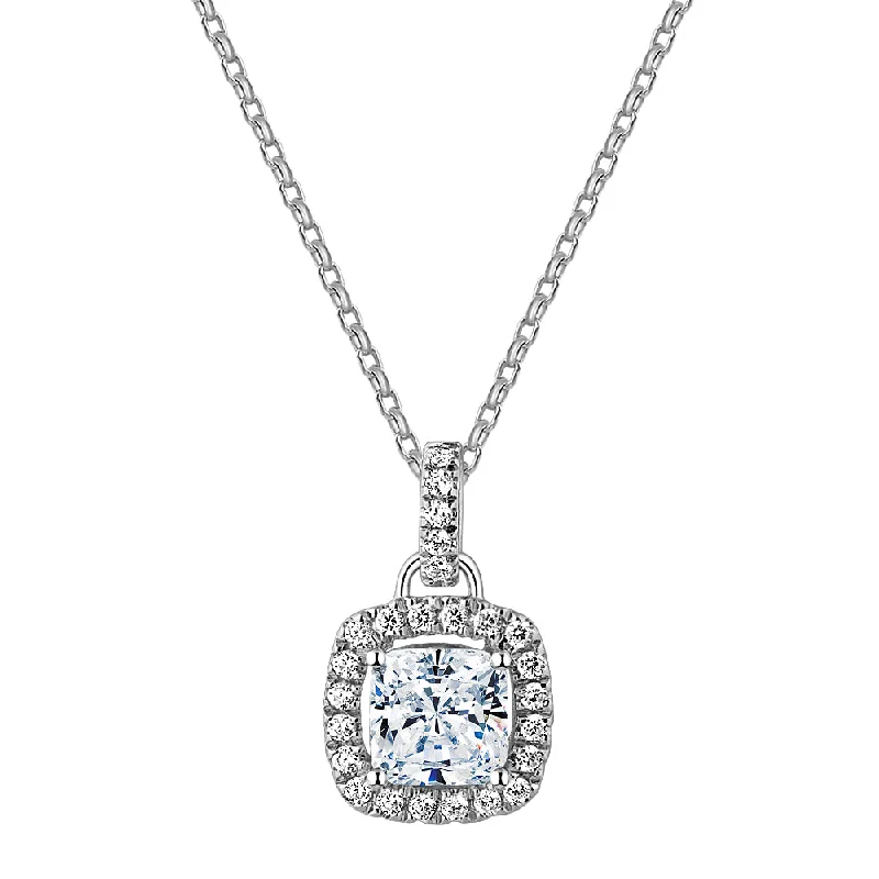 Shaded gem necklace-Halo pendant with 1.85 carats* of diamond simulants in 10 carat white gold