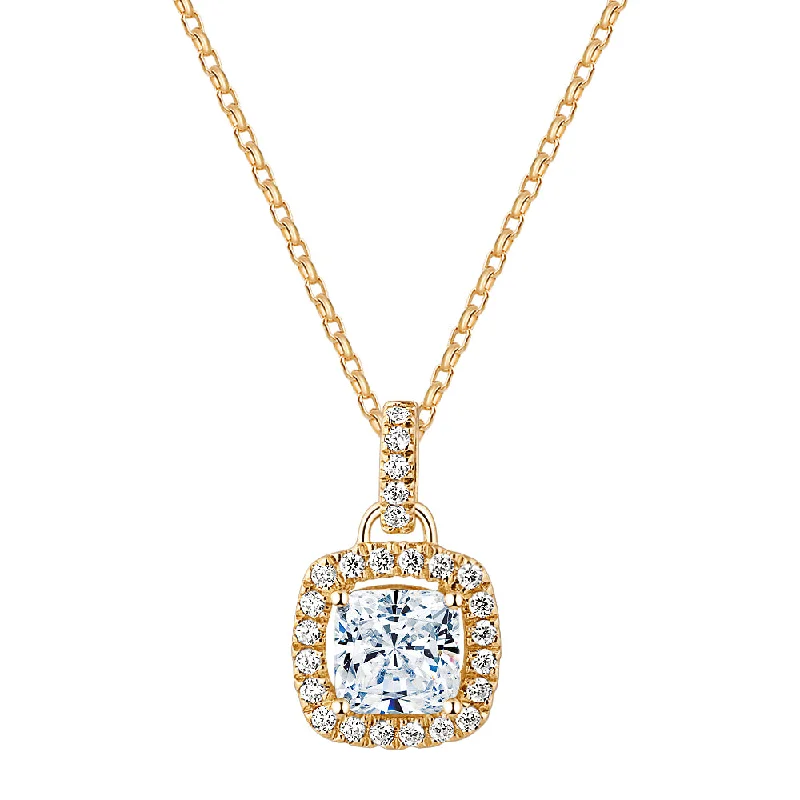 Frayed edge necklace-Halo pendant with 1.85 carats* of diamond simulants in 10 carat yellow gold