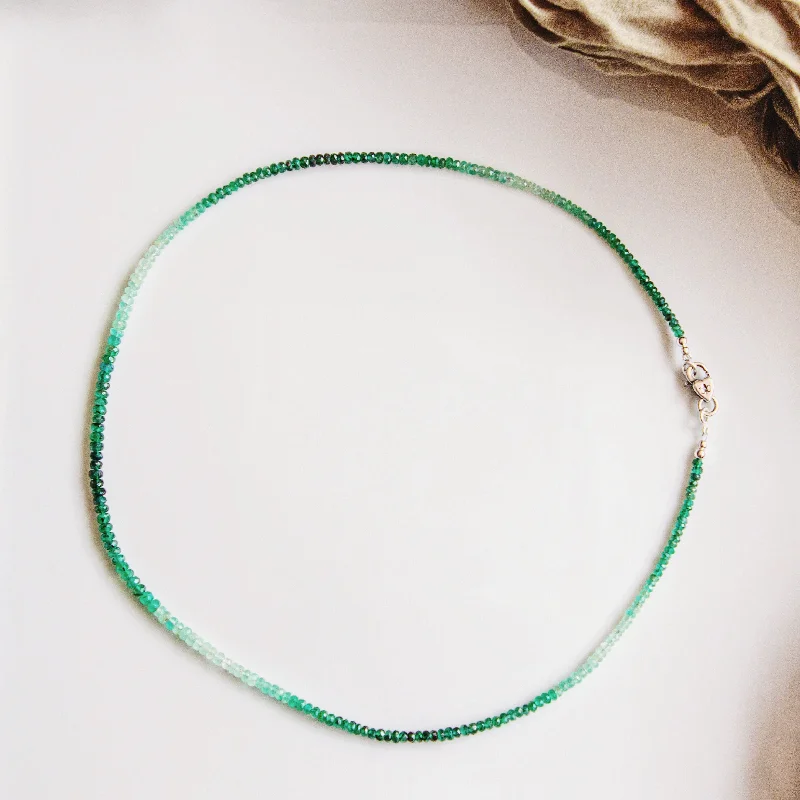 Perforated necklace-Heart Chakra Shaded Emerald Signature Necklace