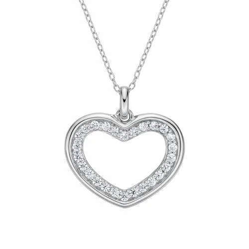 Shimmering quartz necklace-Heart pendant with 0.45 carats* of diamond simulants in 10 carat white gold