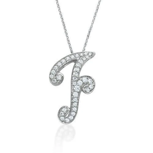 Droplet necklace-Initial Pendant - F in Sterling Silver