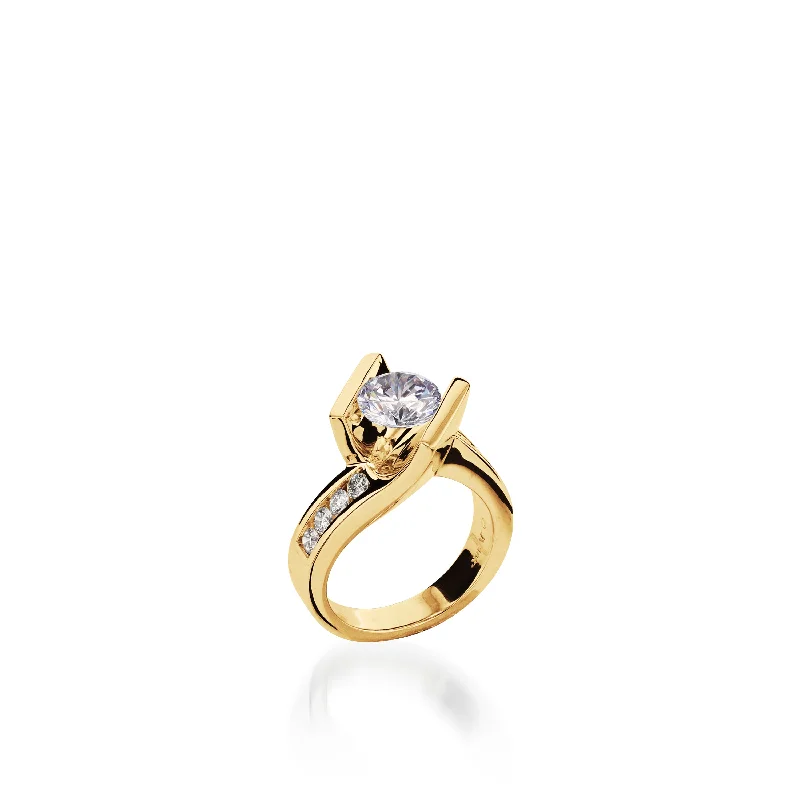 Light silver ring-Intrigue Round Yellow Gold Engagement Ring