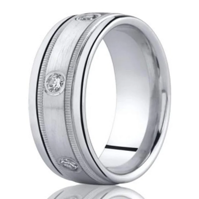 Knitted ring-8mm Men's 950-Platinum Bezel-Set Diamond Wedding Ring