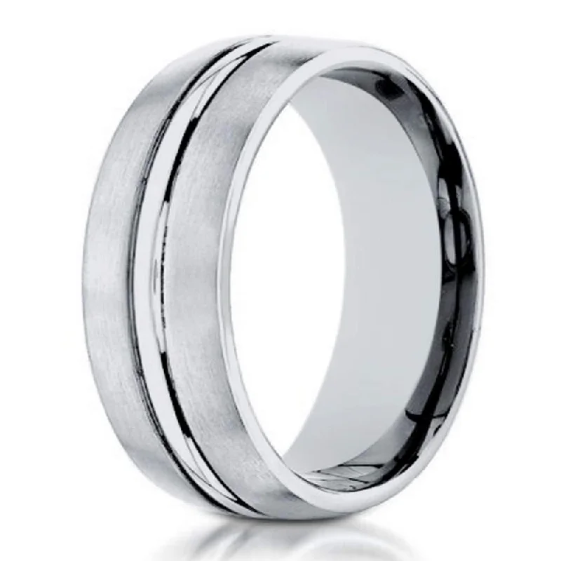 Galactic design ring-Men's 10K White Gold Wedding Band With Polished Center | 6mm