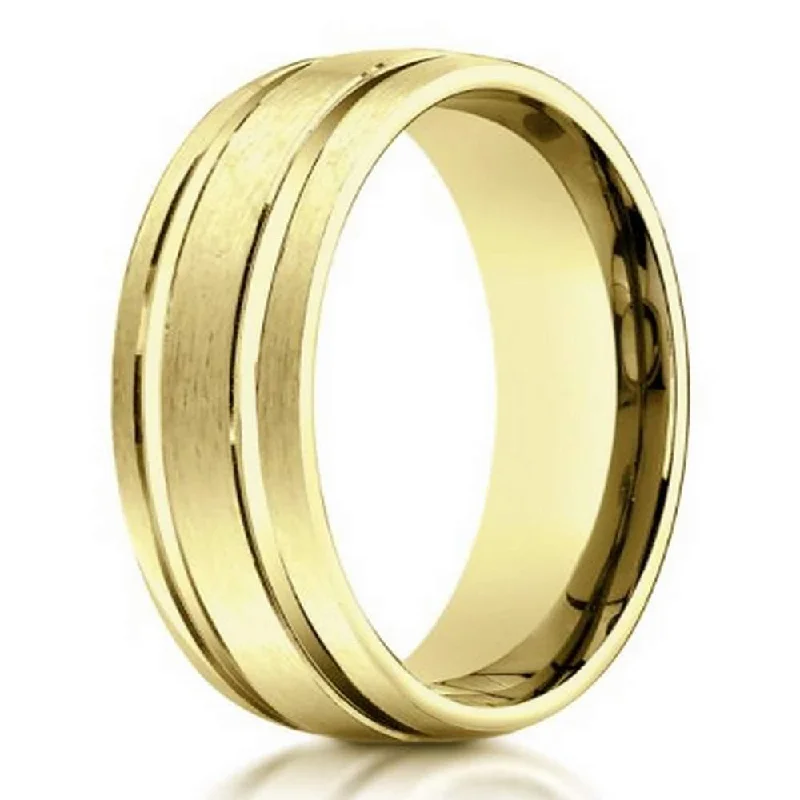 Glossy stone ring-Designer Men's 10K Yellow Gold Ring With Polished Lines | 6mm