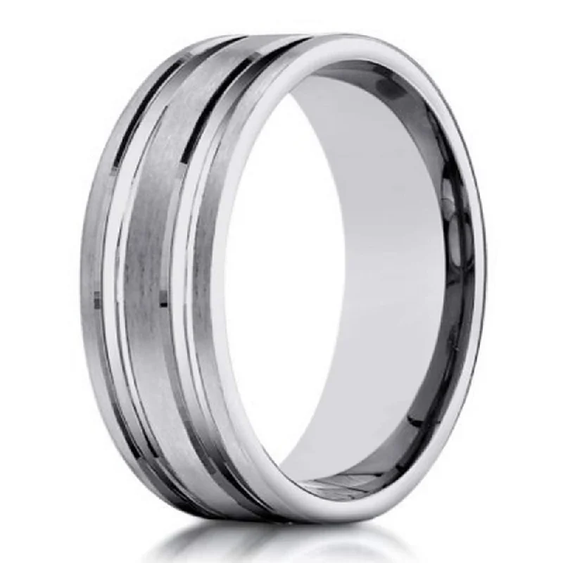 Light silver ring-Designer 10K White Gold Wedding Band With Polished Cuts | 6mm