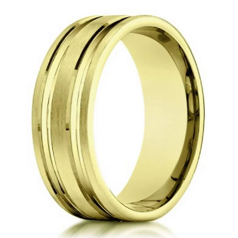 Extended gem ring-Designer 10K Yellow Gold Wedding Band With Polished Cuts | 6mm