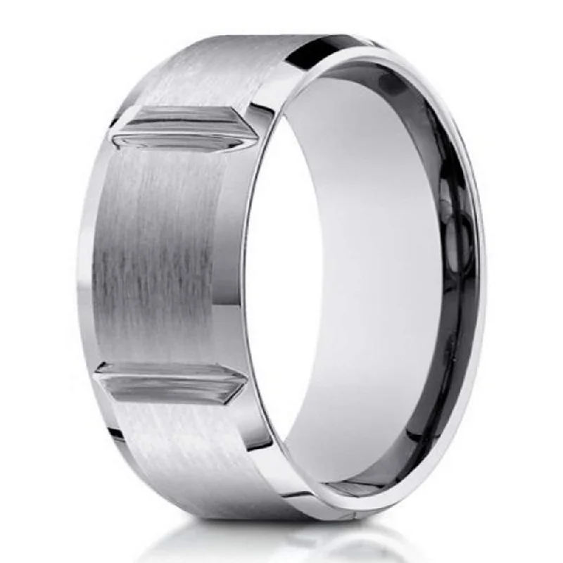 Delicate weave ring-Designer 10K White Gold Wedding Band With Vertical Grooves | 8mm