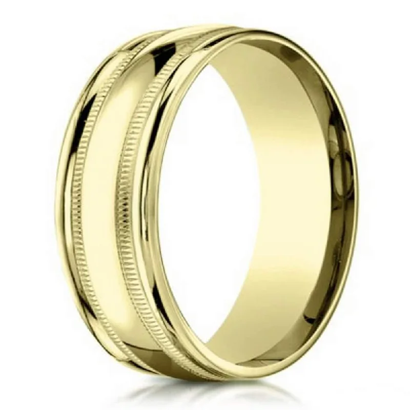 Welded silver ring-Designer Men's 10K Yellow Gold Wedding Ring With Milgrain | 6mm