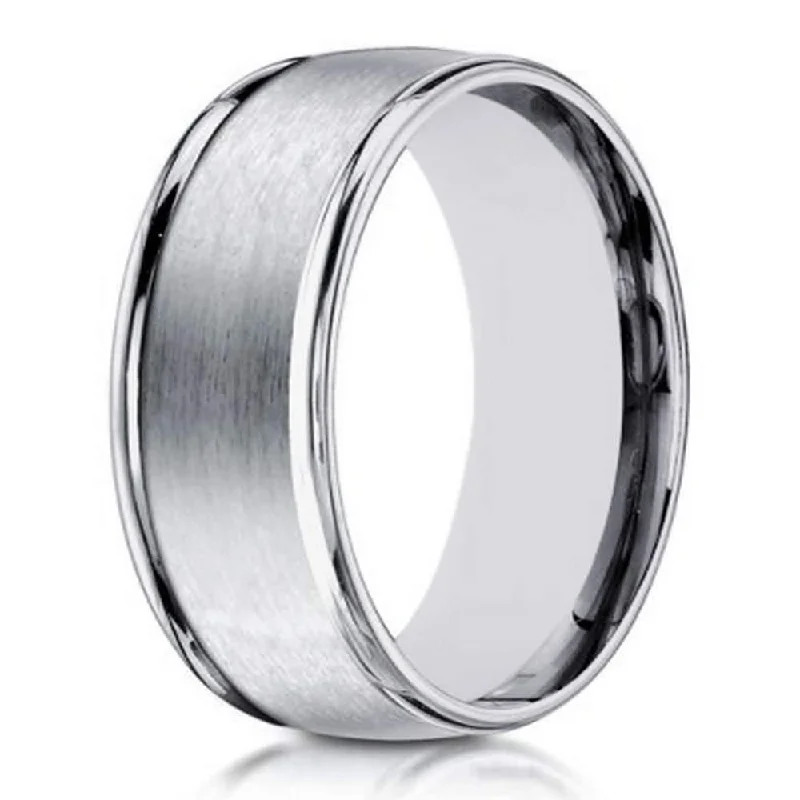 Coiling twist ring-Designer 10K White Gold Wedding Ring With Polished Edges | 8mm