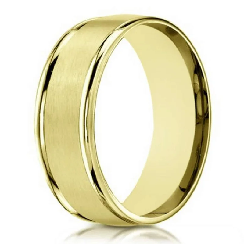 Glossy gem ring-Designer 10K Yellow Gold Wedding Band With Satin Finish | 6mm