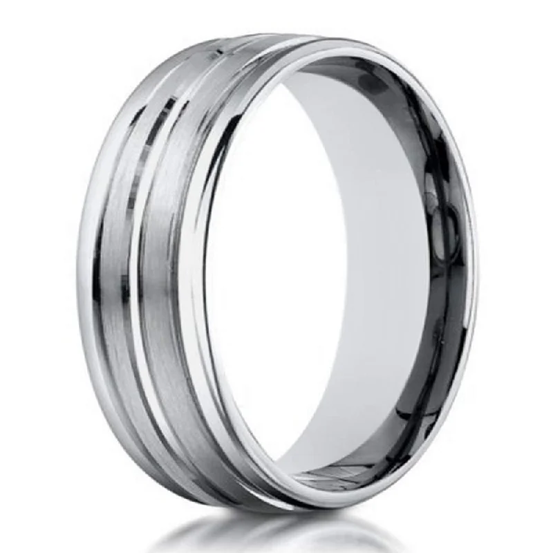 Leaning gem ring-Designer Men's 10K White Gold Wedding Band With Center Cut | 6mm