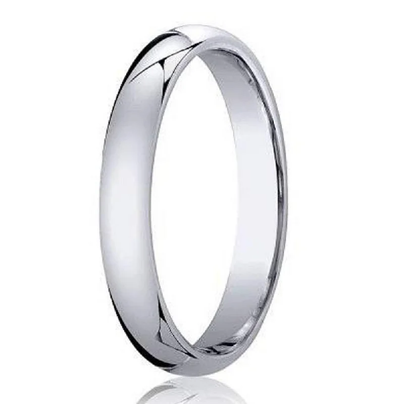 Wire-arc ring-Designer 3 mm Domed Comfort-fit 10K White Gold Wedding Band