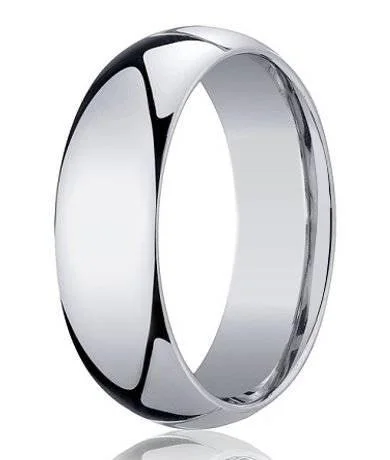 Rough-edge ring-Designer 7 mm Domed Comfort-fit 10K White Gold Wedding Band