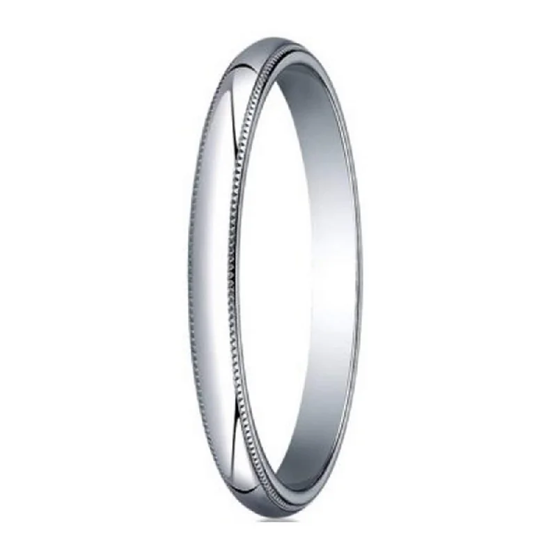 Ridge motif ring-Designer 2 mm Traditional Fit Milgrain 10K White Gold Wedding Band