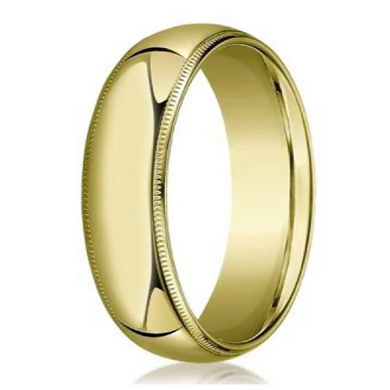 Diffracted crystal ring-Designer 14K Yellow Gold Men's Wedding Ring, Milgrain Edge | 6mm