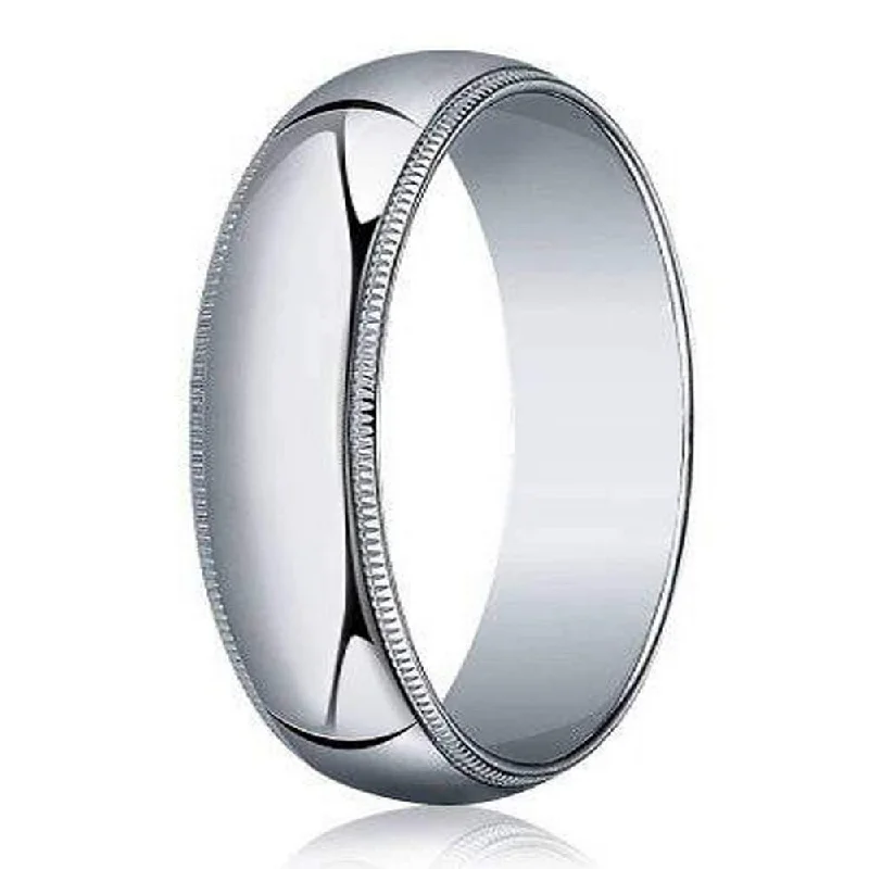 Sparkling crystal ring-Designer 5 mm Traditional Fit Milgrain 10K White Gold Wedding Band