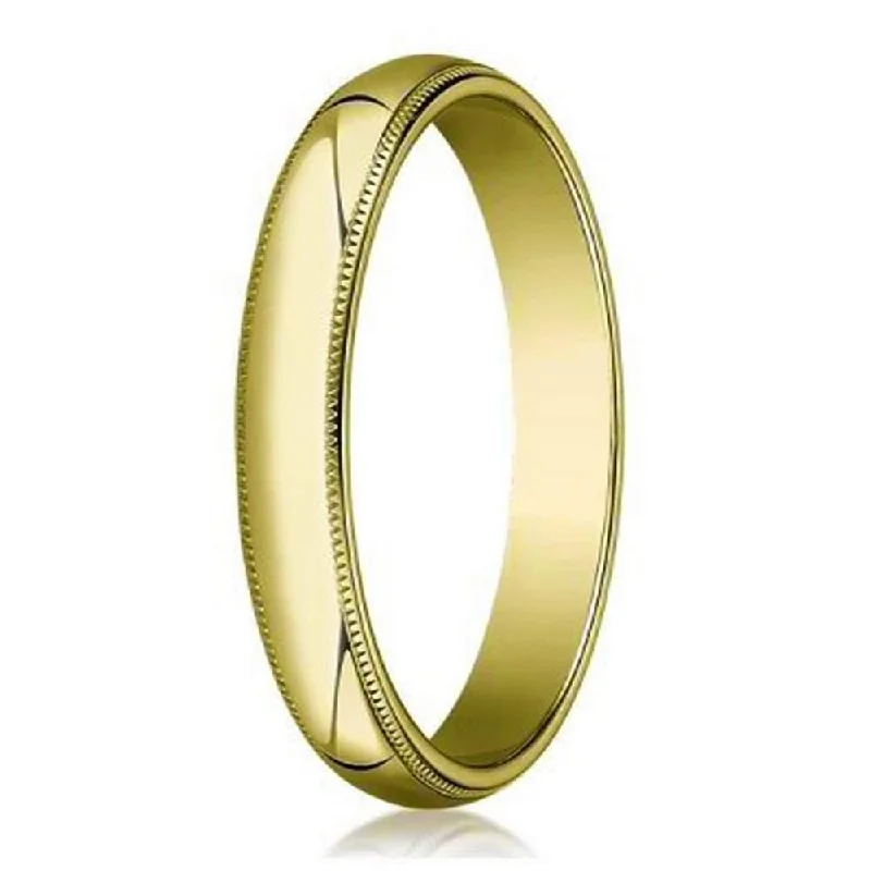 Locked ring-Designer 4 mm Traditional Fit Milgrain 10K Yellow Gold Wedding Band