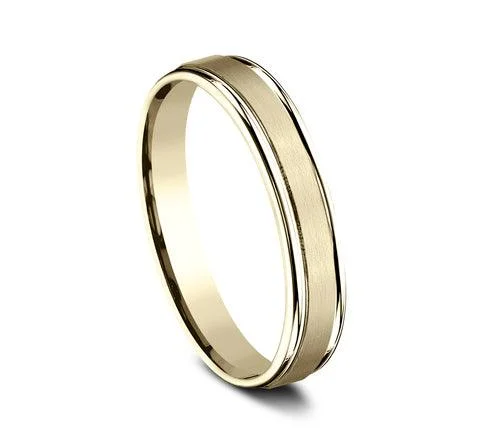 Bold granite ring-Designer 14K Yellow Gold Men's Wedding Band, Polished Trim | 4mm