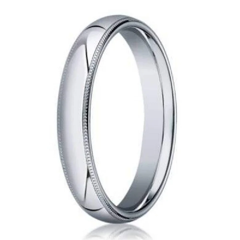 Forged gold ring-Designer 18K White Gold Wedding Band for Men With Milgrain | 3mm