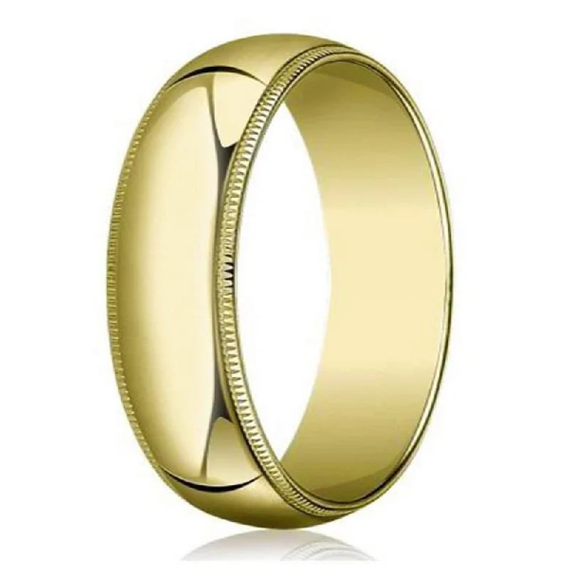 Glimmering cut ring-Beaded Edge Men's Designer 18K Yellow Gold Wedding Band | 6mm