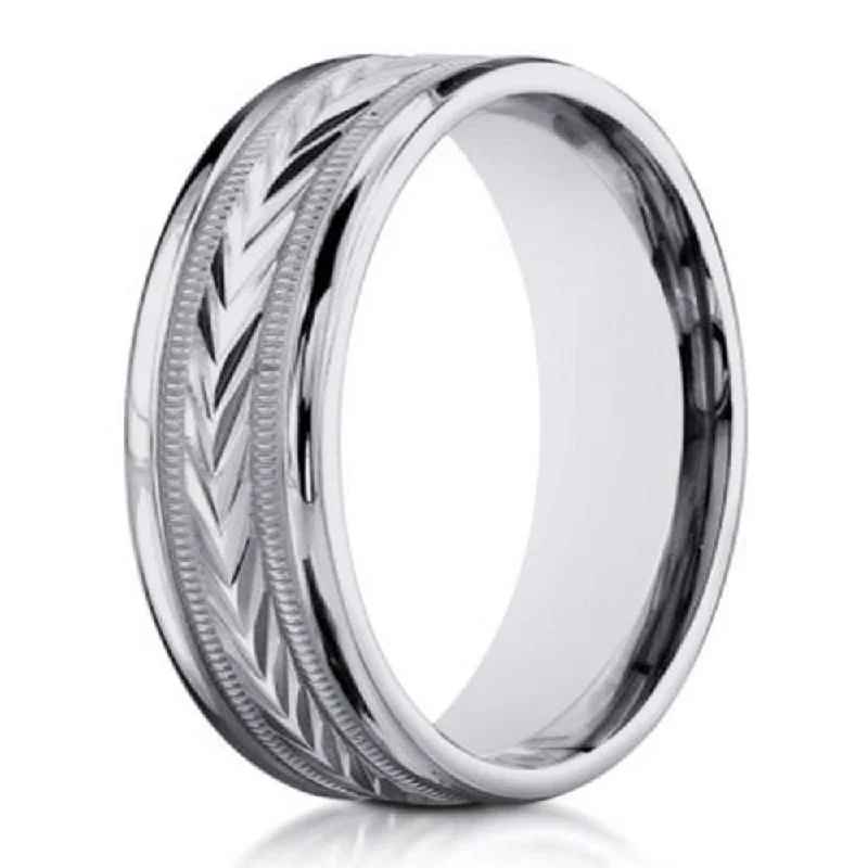 Arced wire ring-6mm Carved Comfort-fit 10K White Gold Polished Finish Wedding Band