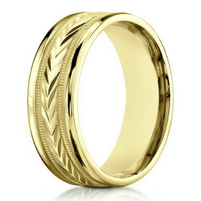 Packed sapphire ring-Carved Arrow Design 18K Yellow Gold Designer Ring For Men | 6mm