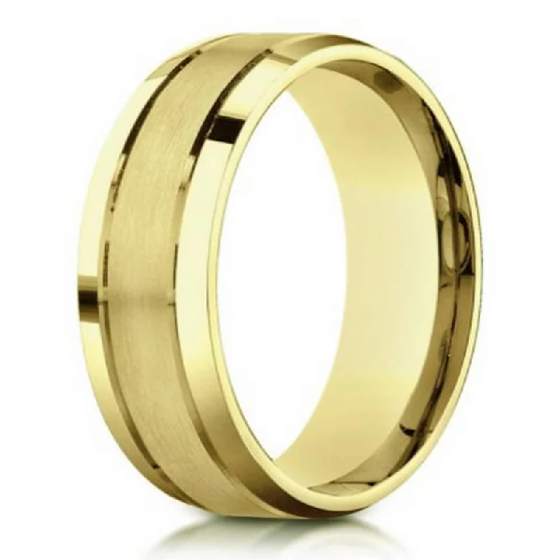 Offset design ring-6mm Satin-Finished 14k Yellow Gold Wedding Ring with Polished Beveled Edges