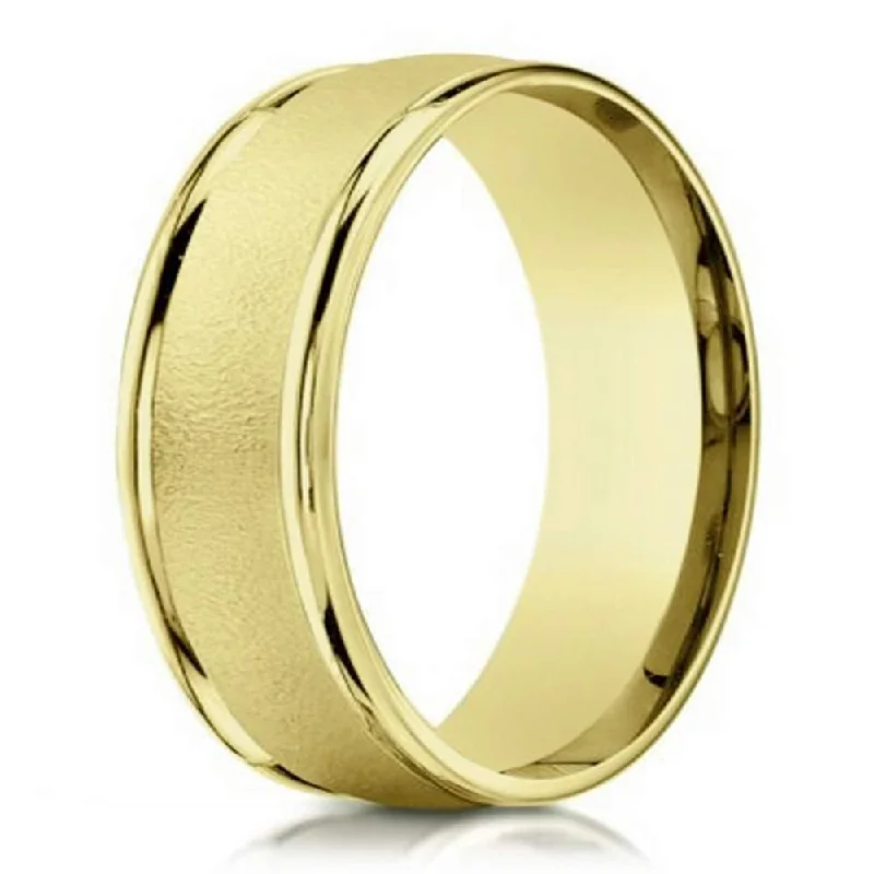 Lifted stone ring-6mm Wire Finish Men's Designer Wedding Ring in 14k Yellow Gold