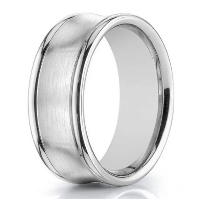 Arcing design ring-7.5mm Designer 14k White Gold Concave Wedding Ring for Men