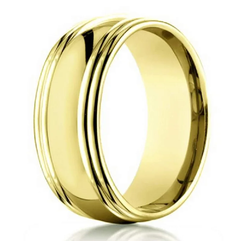 Wide-tier ring-7.5mm Men's 14k Yellow Gold Wedding Band with Double Edges