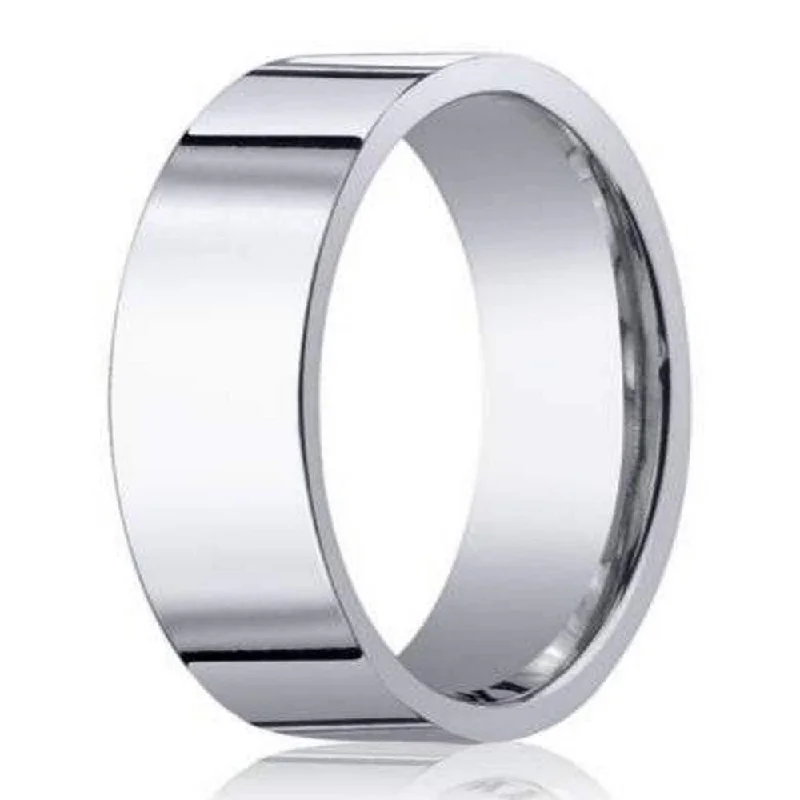 Coarse stone ring-8mm Designer Men's Wedding Ring in 14k White Gold with Flat Profile