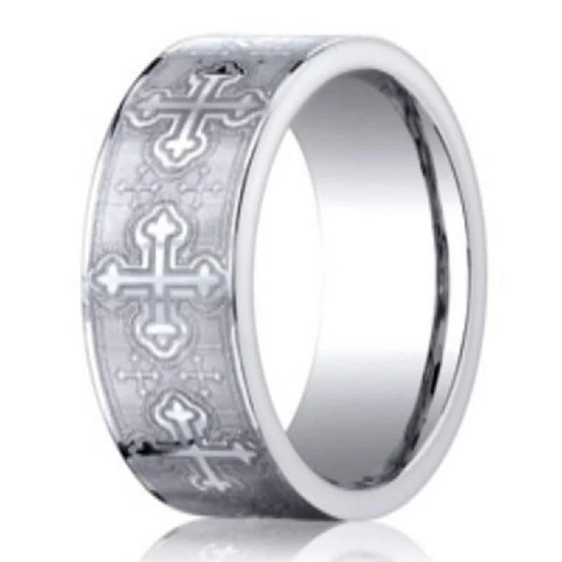 Knitted ring-Men's Cobalt Cathedral Cross Band | 7mm