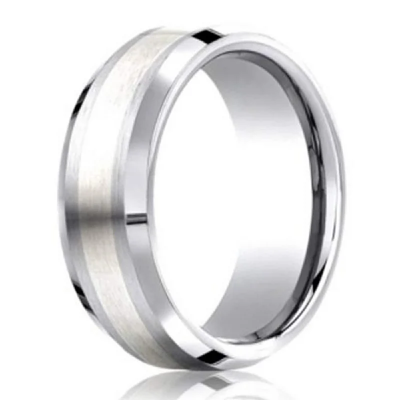 Welded gold ring-7mm Designer Cobalt Chrome Men's Wedding Ring With Silver Inlay