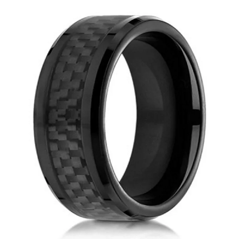 Carved pattern ring-Benchmark Cobalt Chrome Men's Ring, Black Carbon Fiber Inlay- 8mm